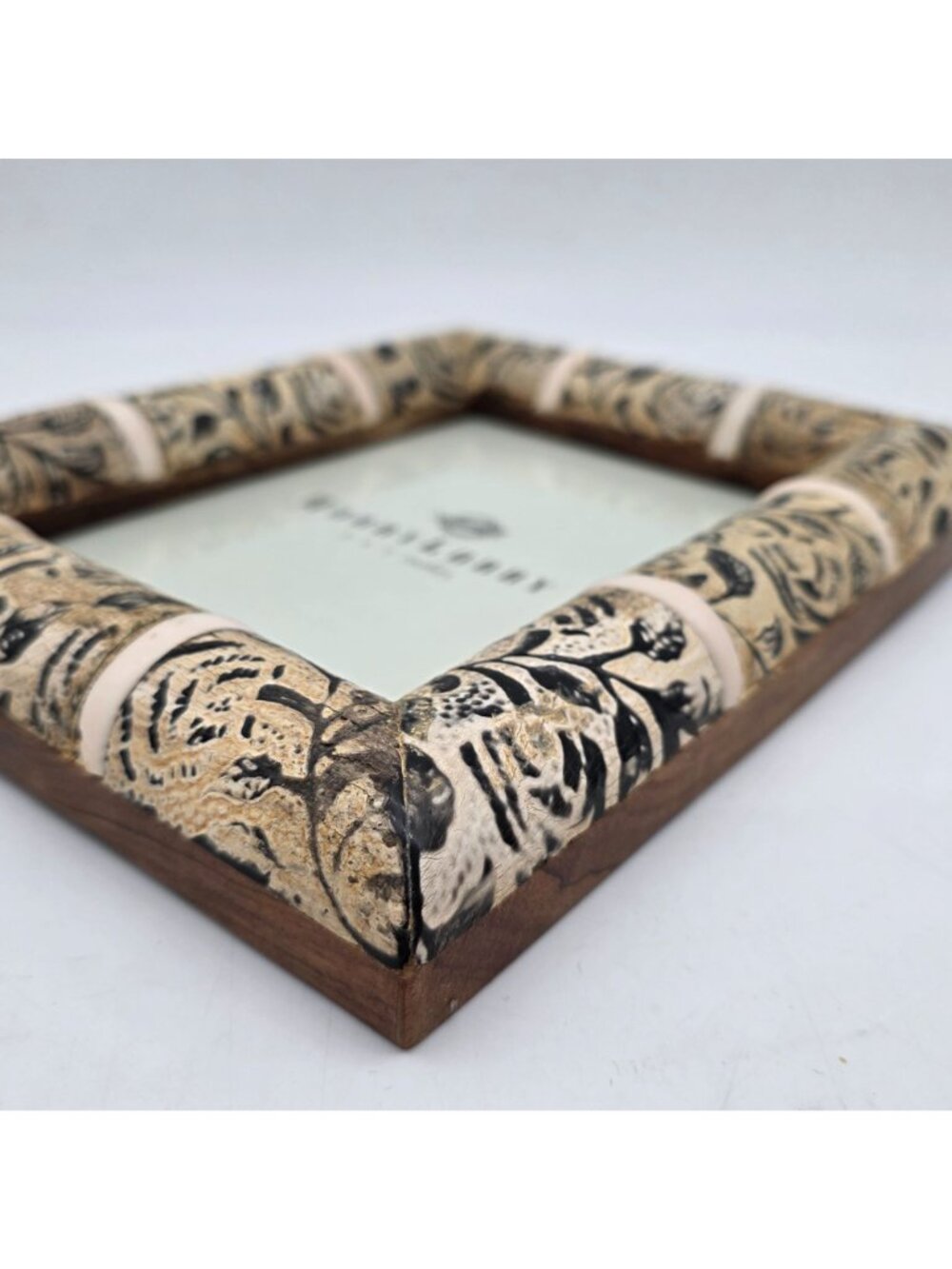 5x7 Picture Frame Floral Design Beige & Black Distressed Finish Tabletop - Picture 9 of 10